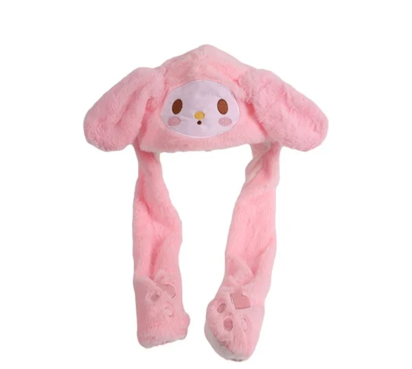 Sanrio Winter Warm Soft Plush Hat Kawaii Melody Cinnamoroll Kuromi Ear Moving Hat Cute Anime Winter Toy Kids Girl Gifts